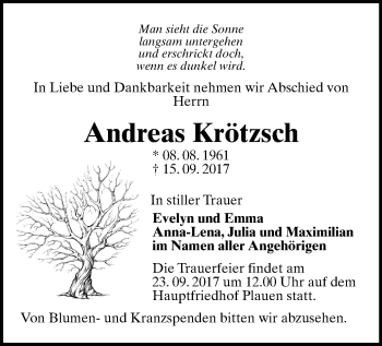Traueranzeige Andreas Krötzsch